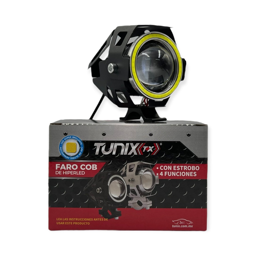 [FA-MLH516CNB] Faro para moto con carcaza negra con aro COB  (Azul)