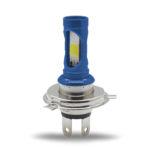 Foco de faro LED H4 con luz bicolor y carcaza de color (azul, dorado y rojo)