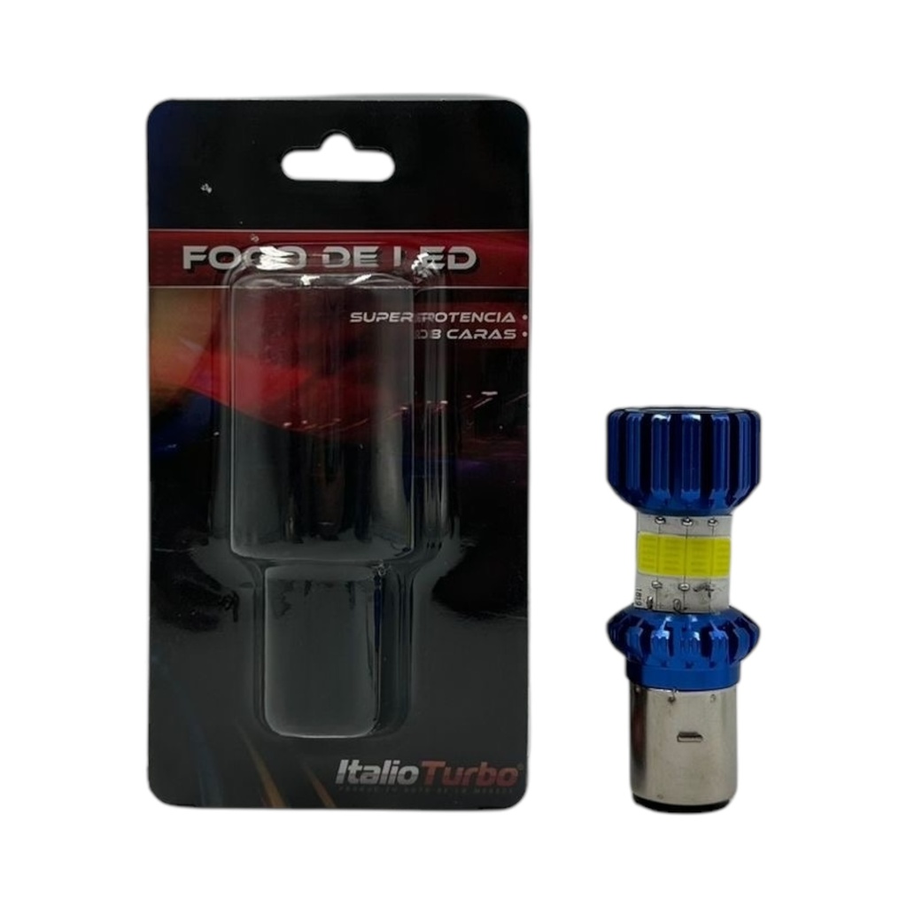 [FOLBA58B-SAI] Foco para moto entrada BA20 de 8 caras con carcaza de color (Azul)