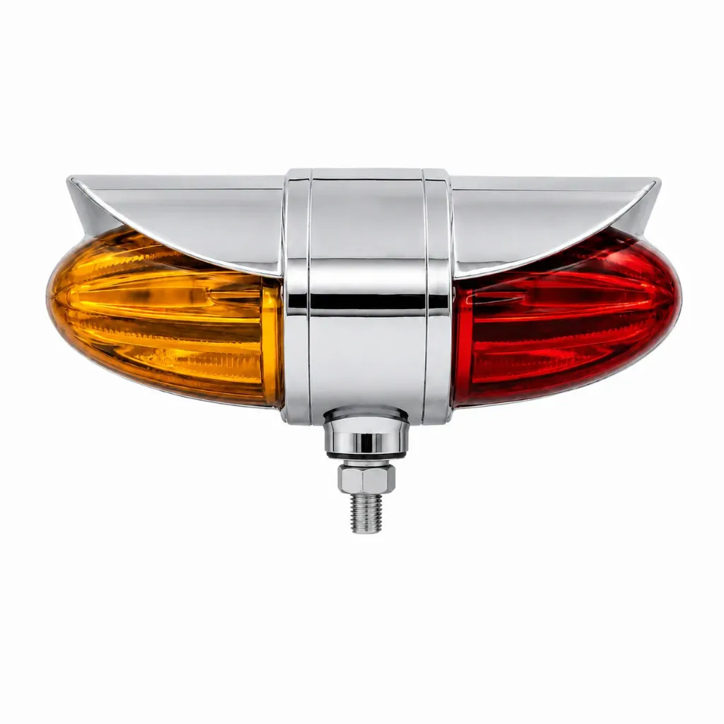 [PLA6718-SAI] Calavera frontal doble larga con tapa cromada con funciones rojo/ámbar (12/24V)