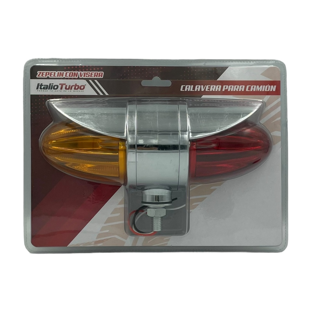 Calavera frontal doble larga con tapa cromada con funciones rojo/ámbar (12/24V)