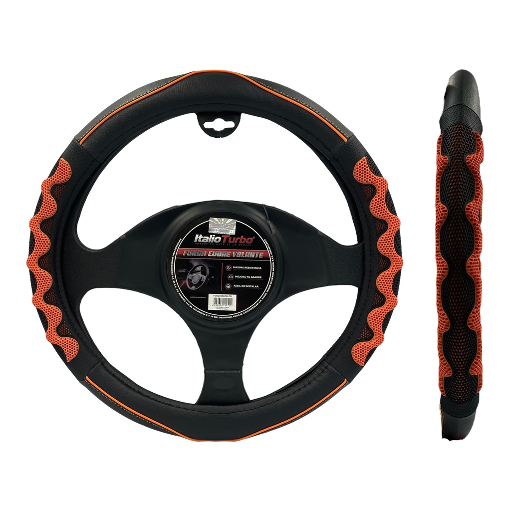 Funda cubrevolante de vinipiel con masaje negro con naranja