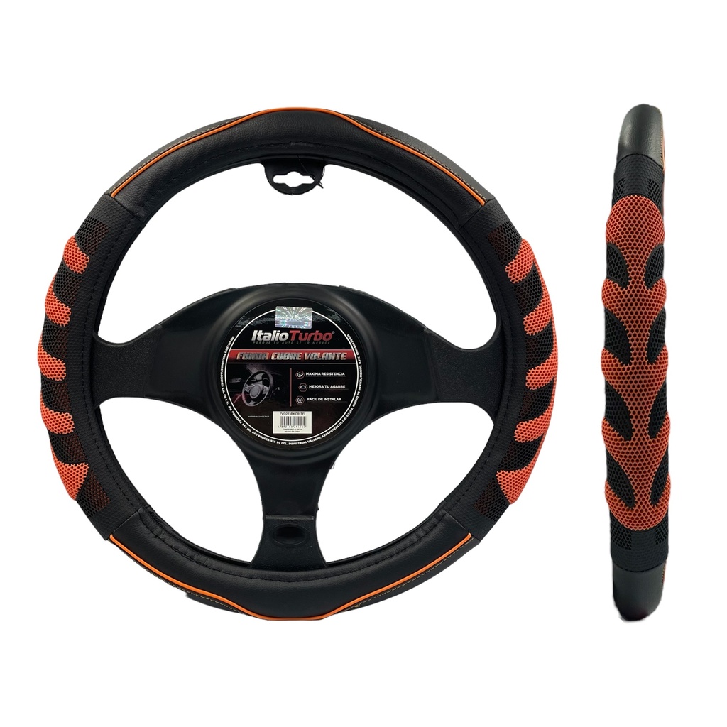 Funda cubrevolante de vinipiel con anti deslizante negro con naranja