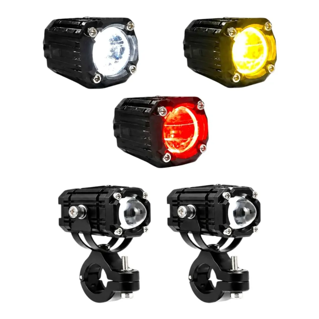 [FALM95-SAI] Faro LED con lupa para motocicleta con 5 funciones bicolor y rojo (12/60V)