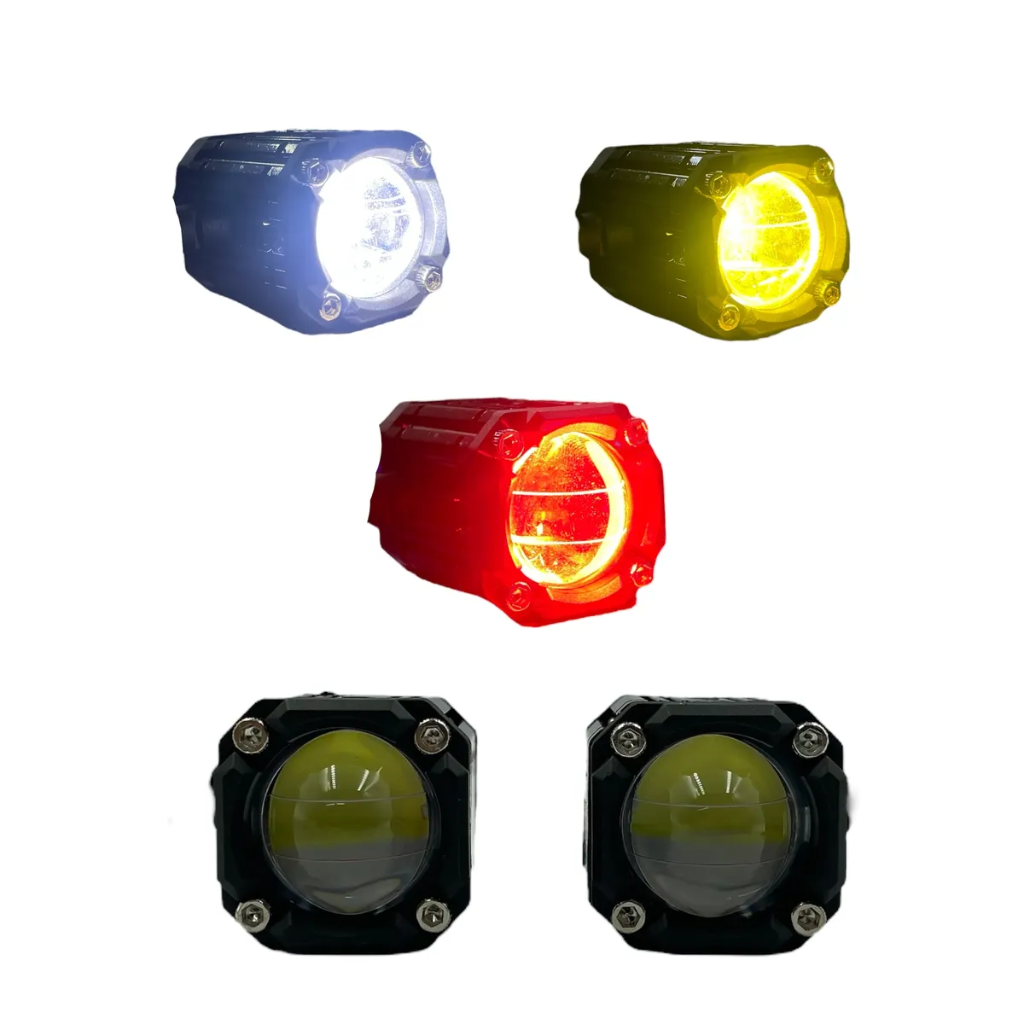 Faro LED con lupa para motocicleta con 5 funciones bicolor y rojo (12/60V)