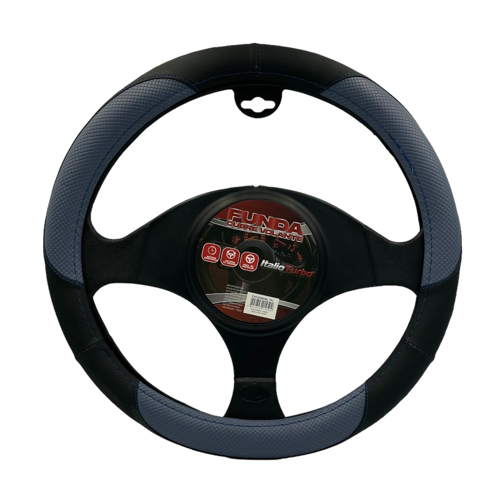 Funda cubrevolante de vinipiel negra con azul