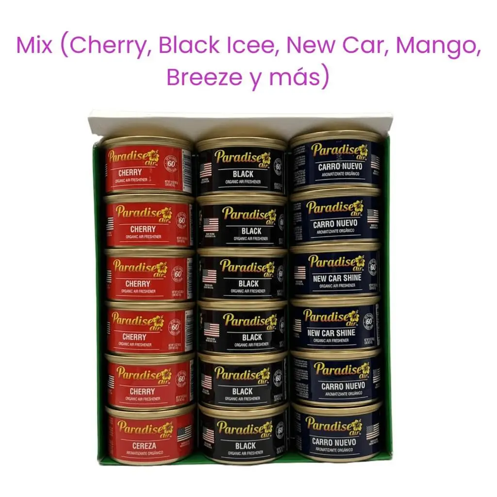 Aromatizante Paradise 18 piezas Mix (Cherry, Black Icee, New Car, Mango, Breeze y más)