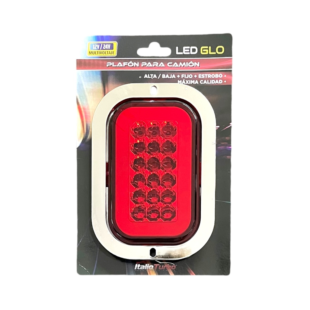 Plafón para camión de 18 LED con GLO y contorno cromado (12/24V)