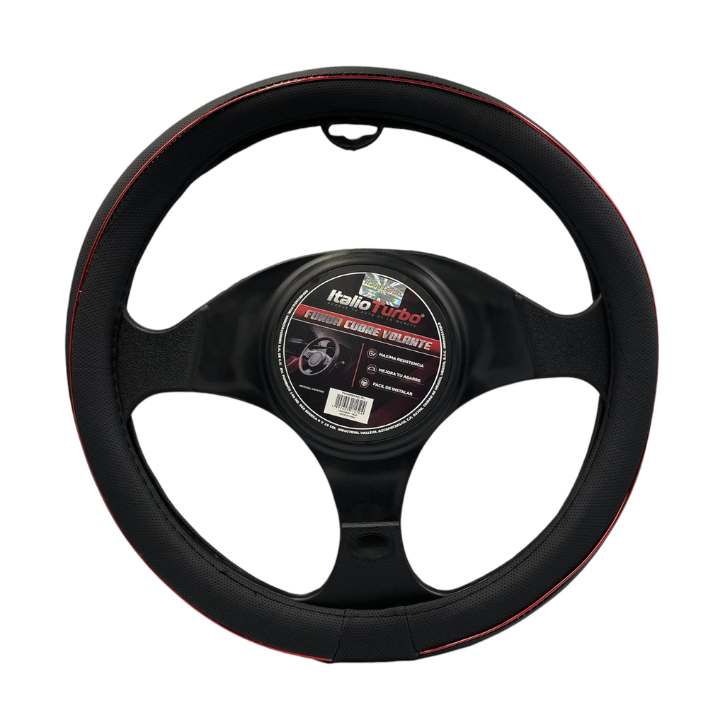 Cubrevolante de vinipiel negro con rojo