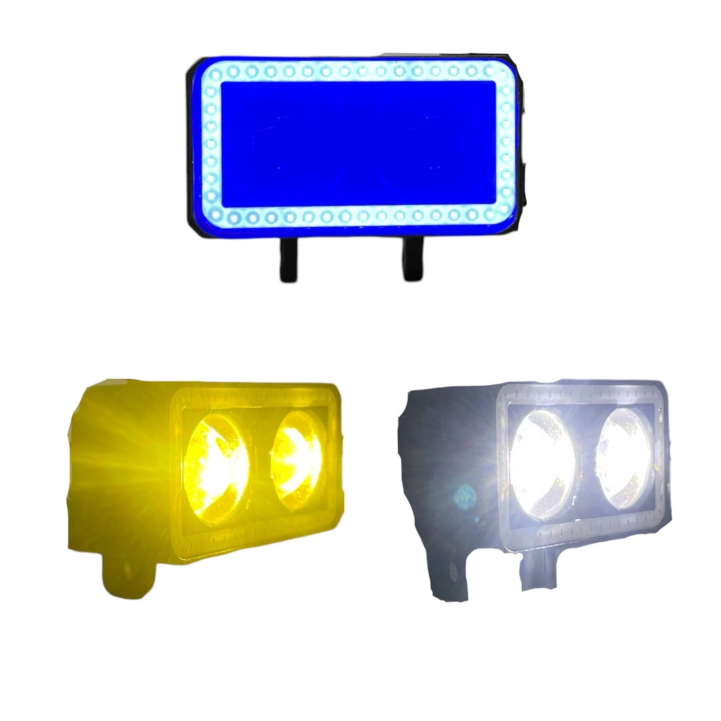 Faro LED rectangular con lupa y arillo bicolor 