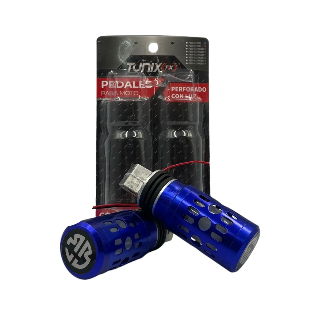 [PED-M17RGBB] Pedal para moto de aluminio perforado con función RGB (Azul)