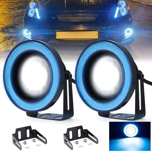 Faro redondo LED blanco y arillo azul