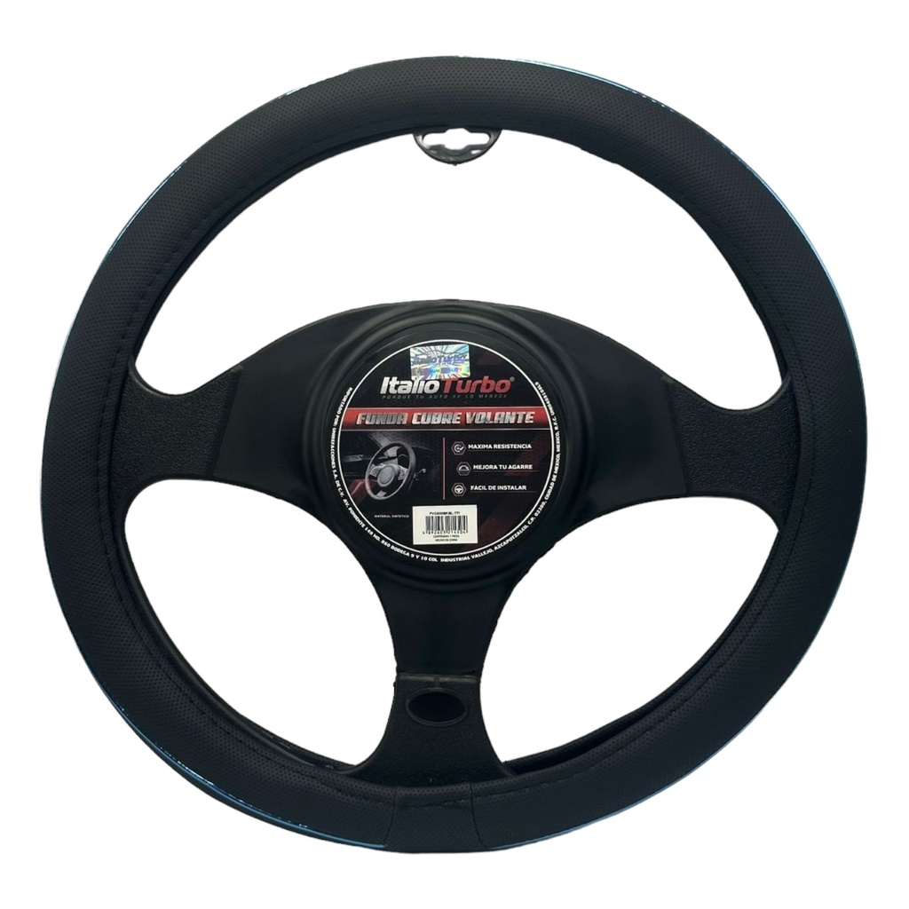 Cubrevolante de vinipiel negro con detalles azules 