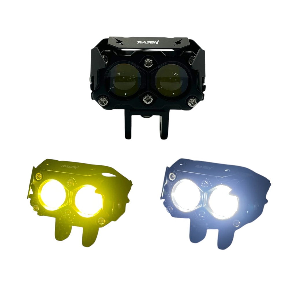 Faro LED rectangular doble con lupa bicolor y azul