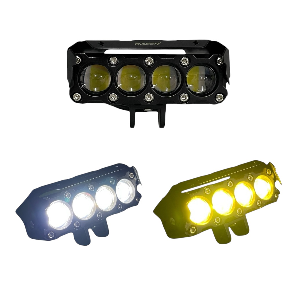 Faro LED rectangular con 4 ojos de diablo bicolor y azul