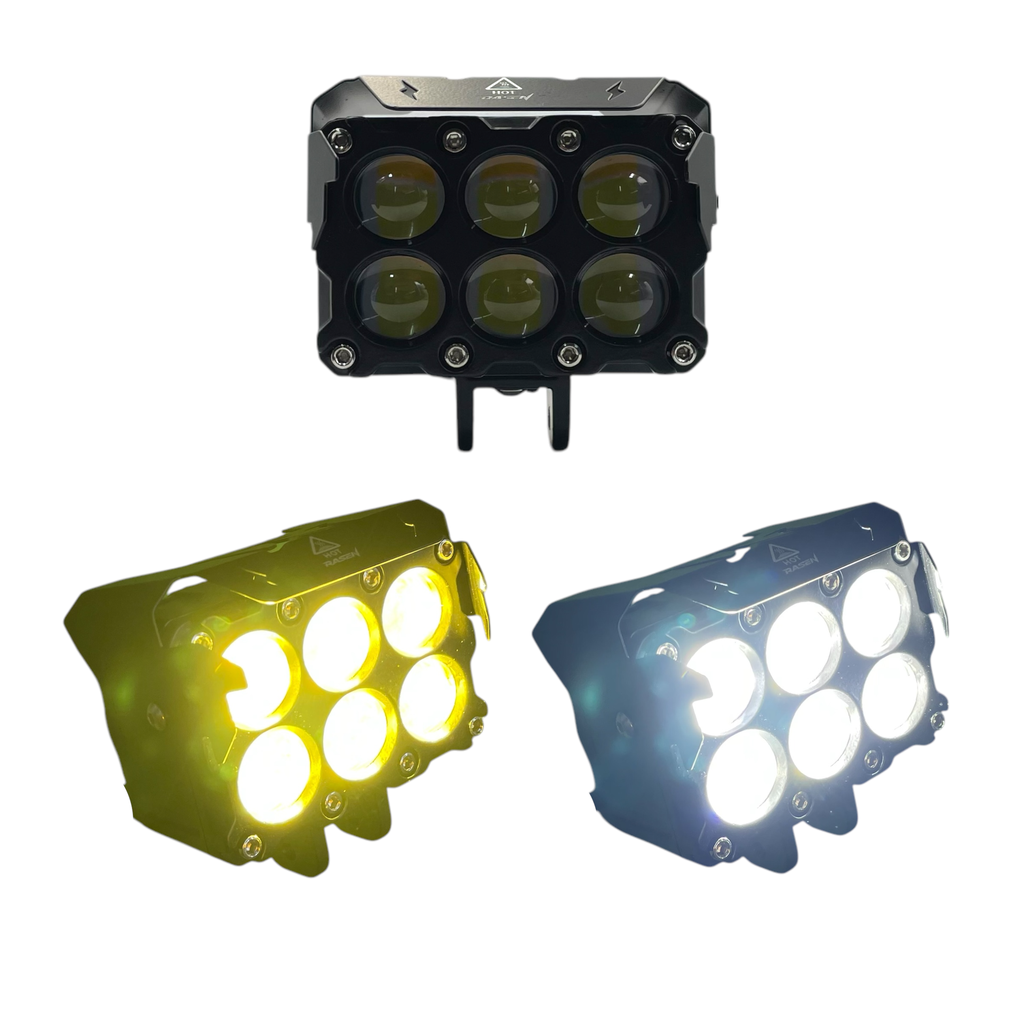 Faro LED cuadrado con 6 lupas bicolor con azul