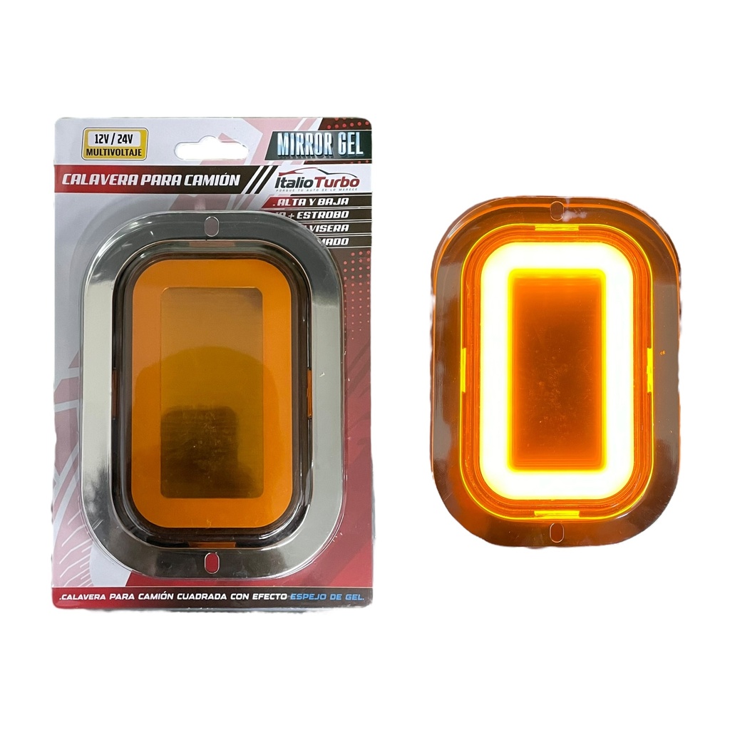 Plafón cuadrado ámbar con gel y contorno cromo con funciones