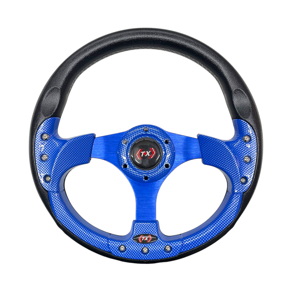 [VOL-635B] Volante deportivo tipo fibra color azul