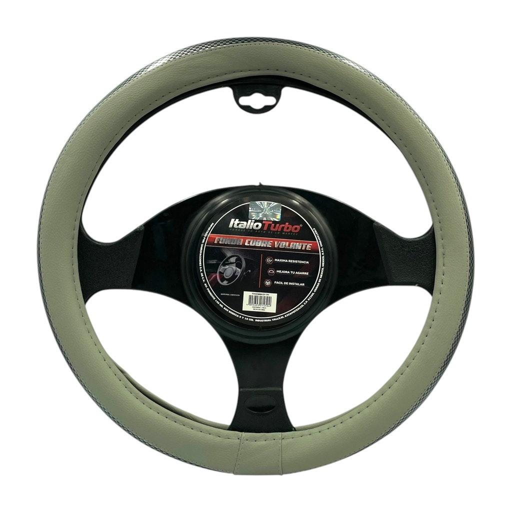 Cubrevolante de vinipiel negro con gris para auto