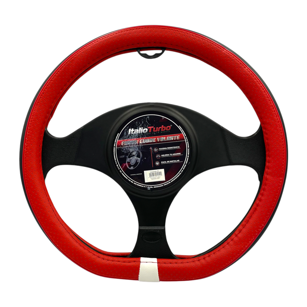 Funda cubrevolante vinipiel tipo "D" negro con rojo