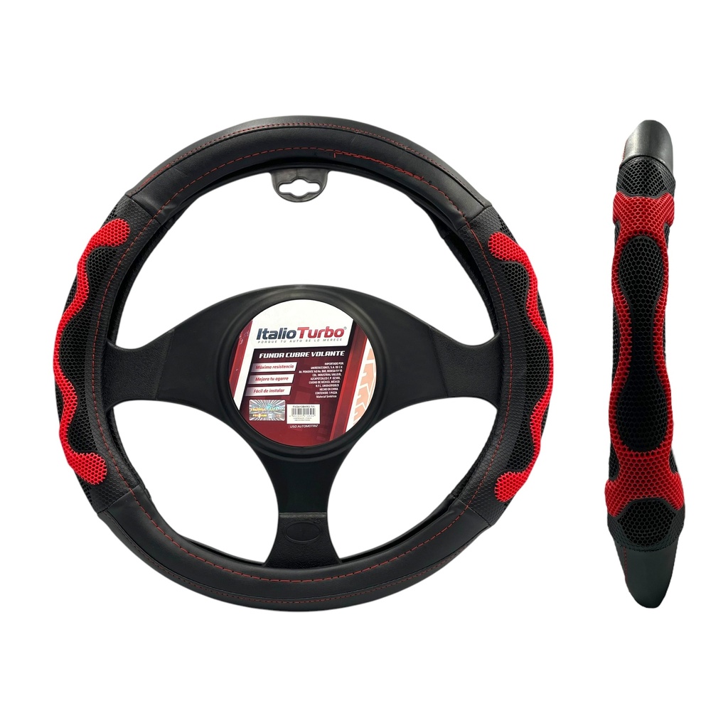 Funda cubrevolante negro con rojo tipo vinipiel