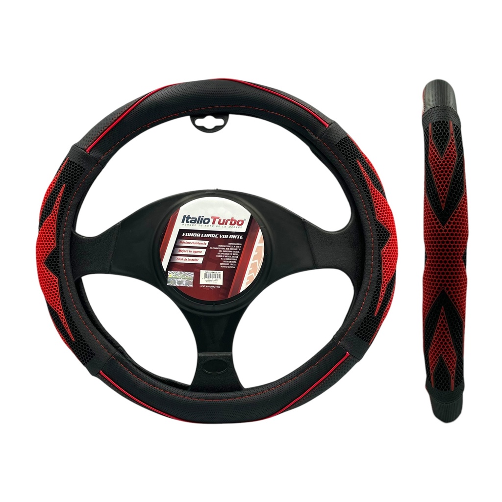 Funda cubrevolante tipo vinipiel negro con rojo