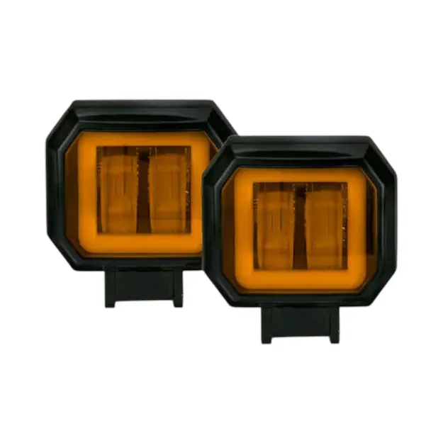 Faro LED cuadrado blanco de 20W con arillo ámbar