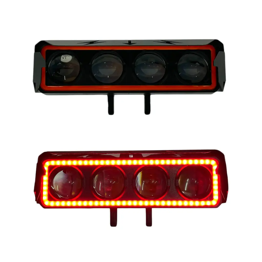 Faro LED rectangular de 4 lupas con luz frontal (amarillo-blanco-rojo)