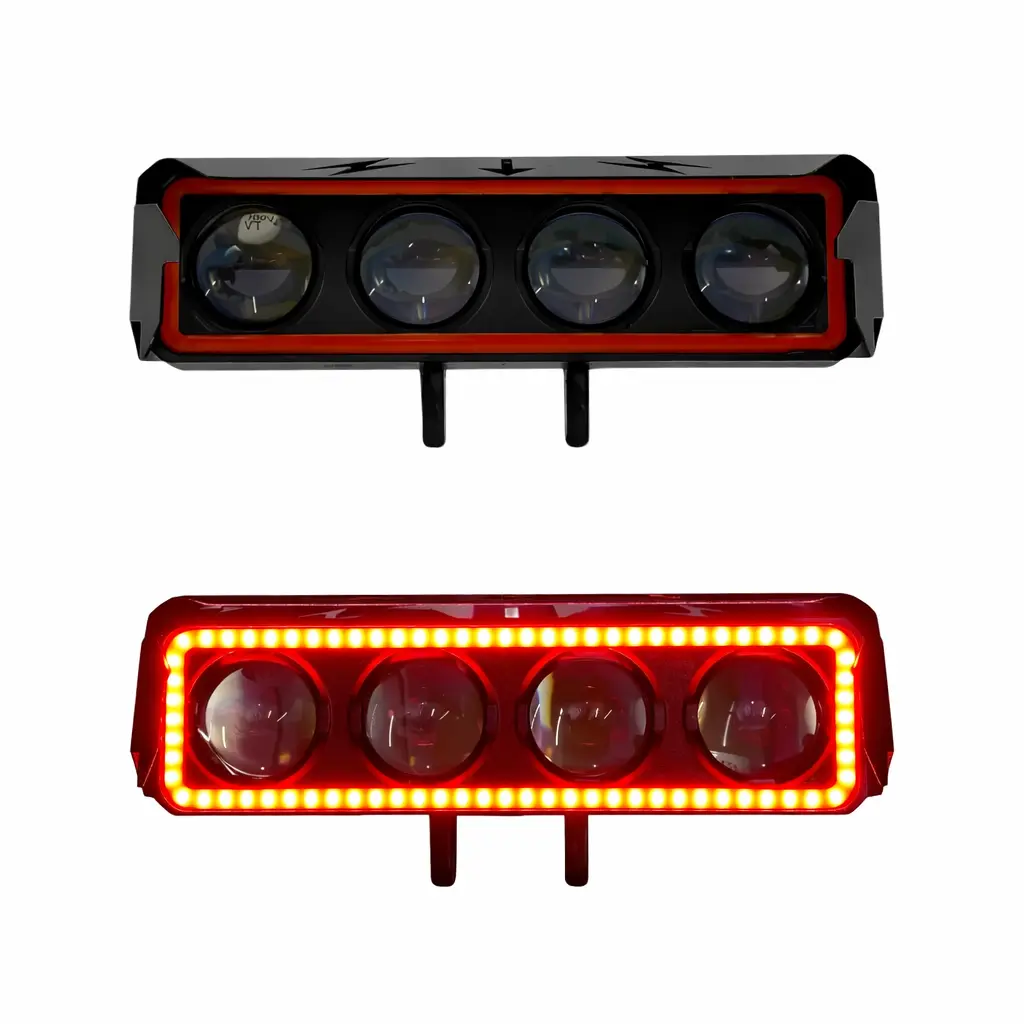  Faro LED rectangular de 4 lupas con luz frontal (amarillo-blanco-rojo)