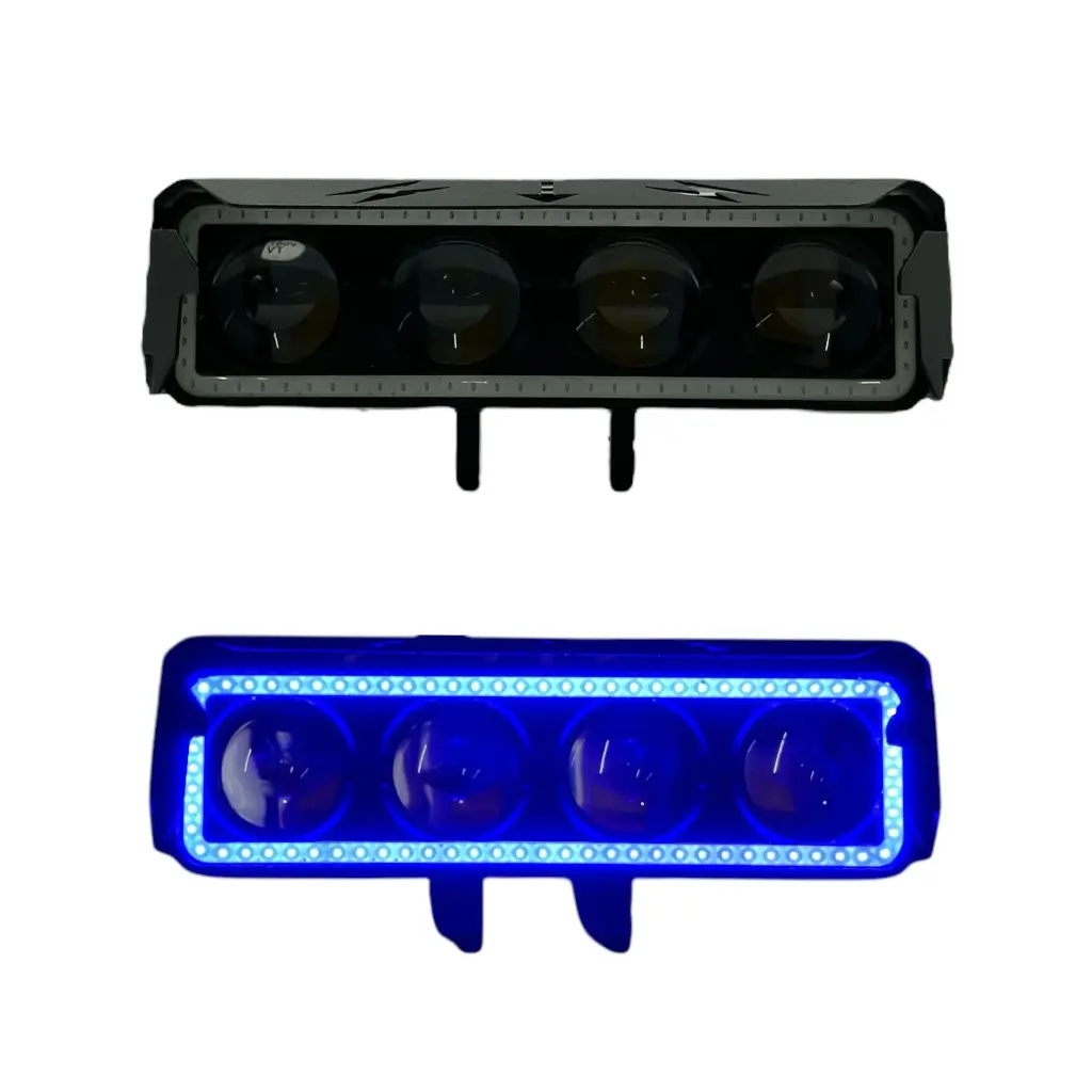  Faro LED rectangular de 4 lupas con luz frontal (amarillo-blanco-azul)