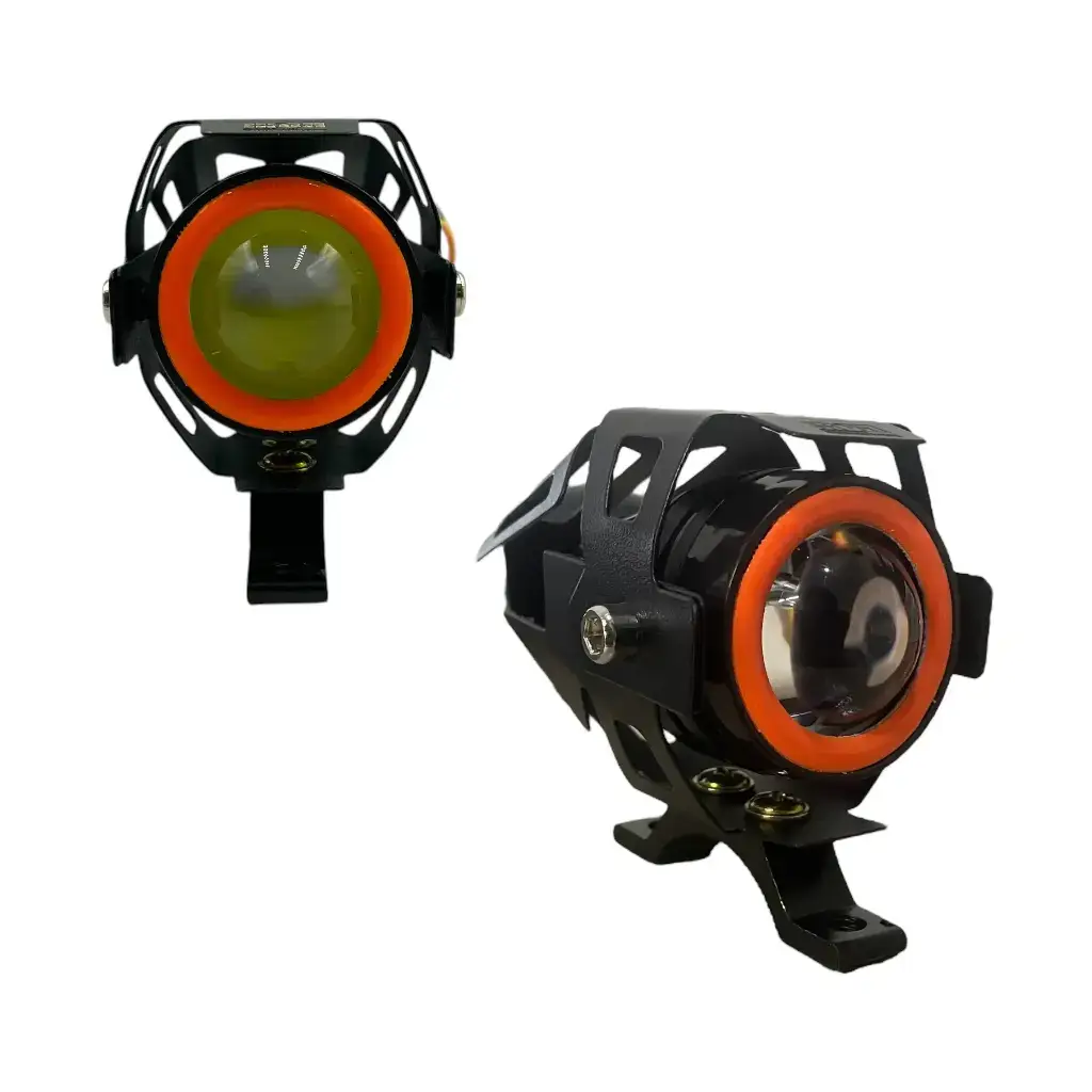 Faro para moto con arillo rojo
