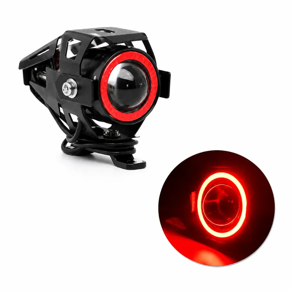 [DJU7MINI10RED] Faro para moto con arillo rojo