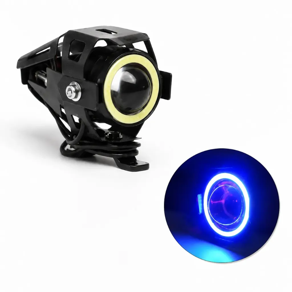 [DJU7MINI10BL] Faro para moto con arillo azul