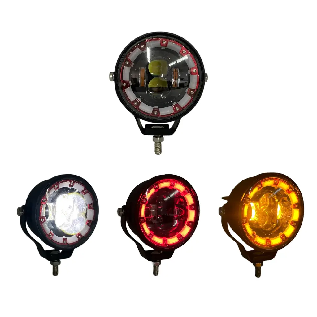 Faro LED blanco cyclone con arillo rojo y cuartos ámbar