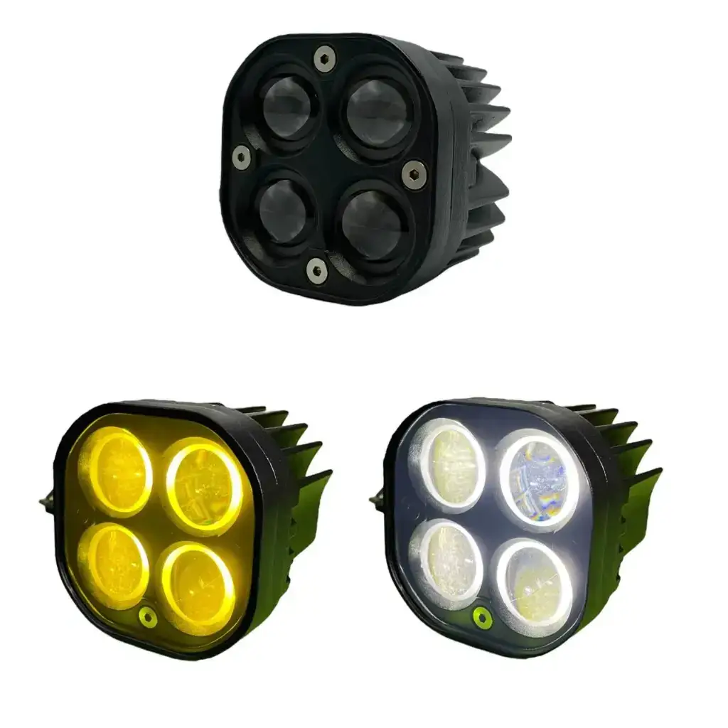 Faro cuadrado de 4 LED con lupa blanco/ámbar