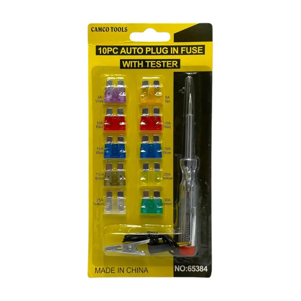 Kit de fusibles de clavija 10 piezas con probador – 3A a 30A
