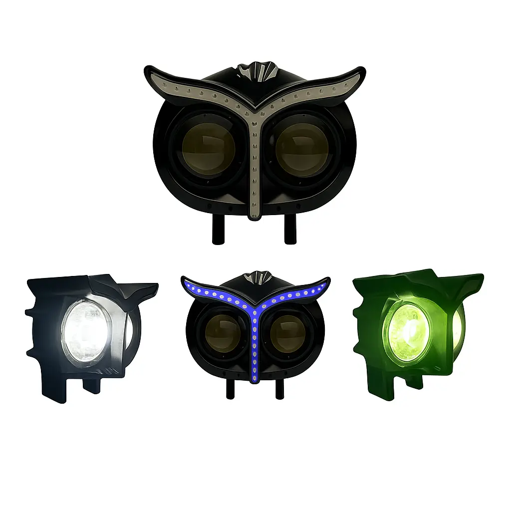 Faro LED tipo búho con arillo (verde, blanco y azul)