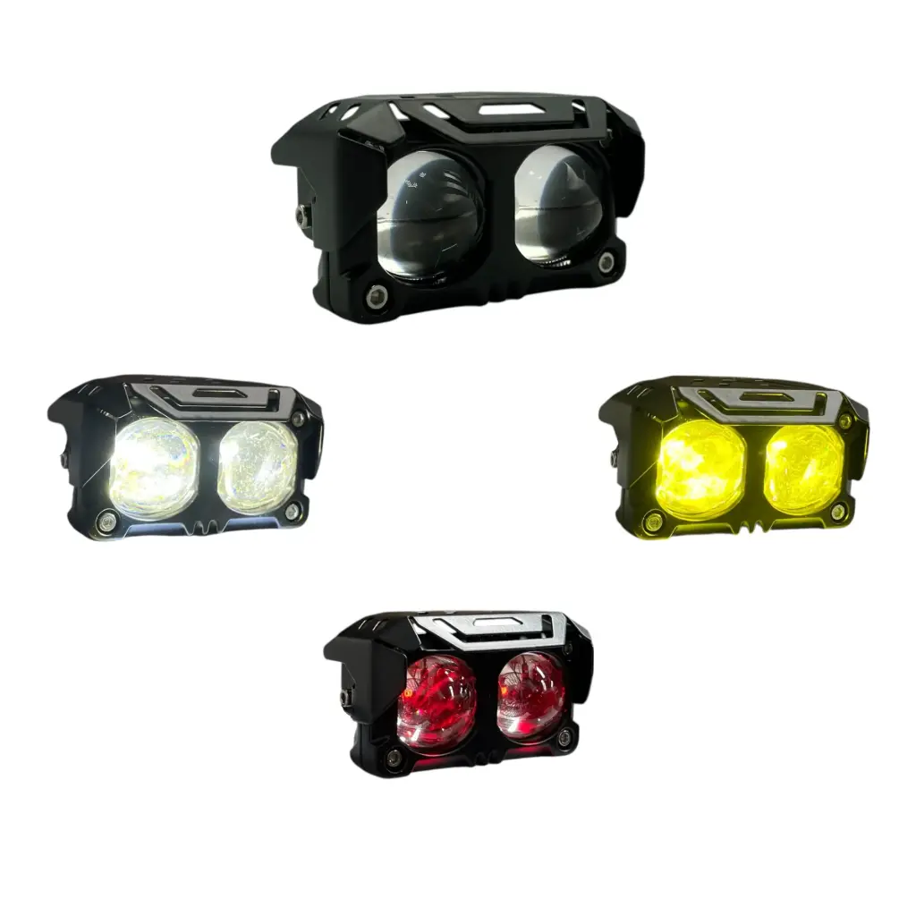 Faro LED doble ojo de diablo con cuartos rojos