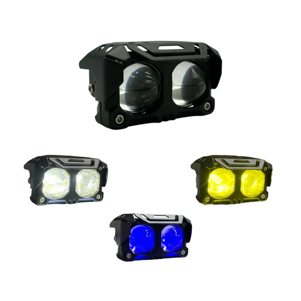 Faro LED doble ojo de diablo con cuartos azules