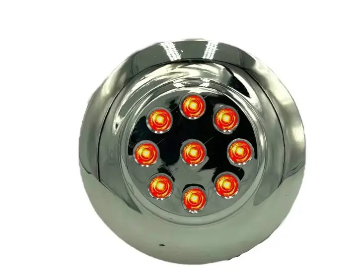 Plafón redondo rojo de 9 LED con base cromada