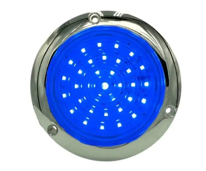 Plafón redondo azul hielo 48 LED base cromada 