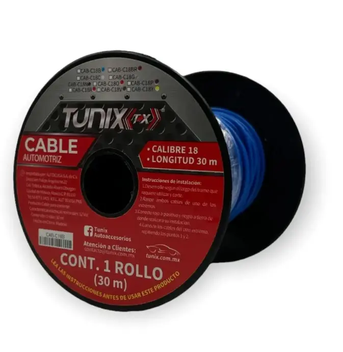 Cable azul de audio calibre 18 (30MTS)