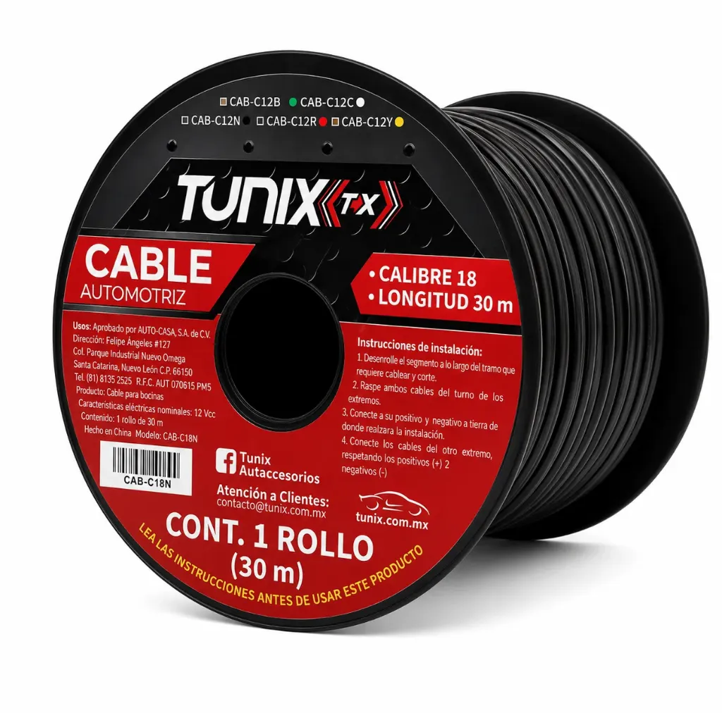 [CAB-C18N] Cable negro de audio calibre 18 (30MTS)