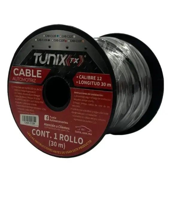 Cable negro de instalación calibre 12 (30 m) 