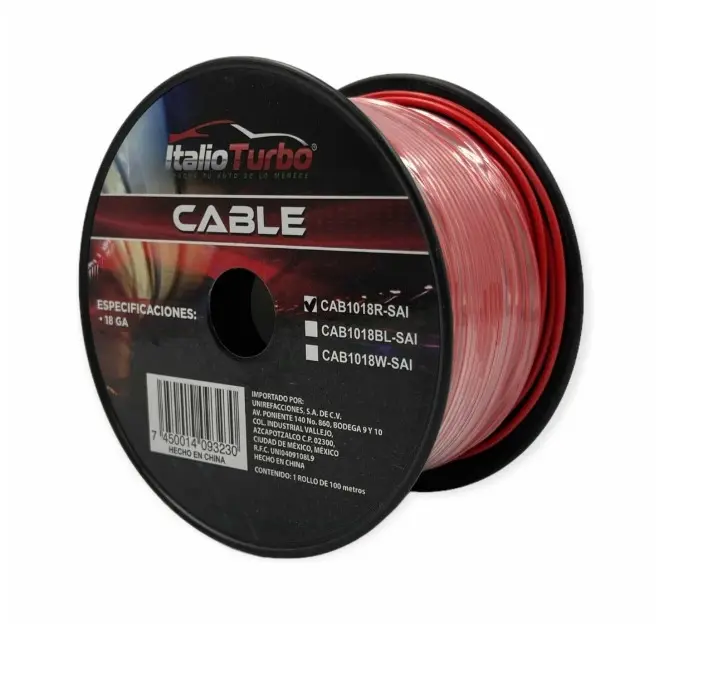 [CAB1018R] Cable rojo para audio e instalación LED rollo de (100m) 