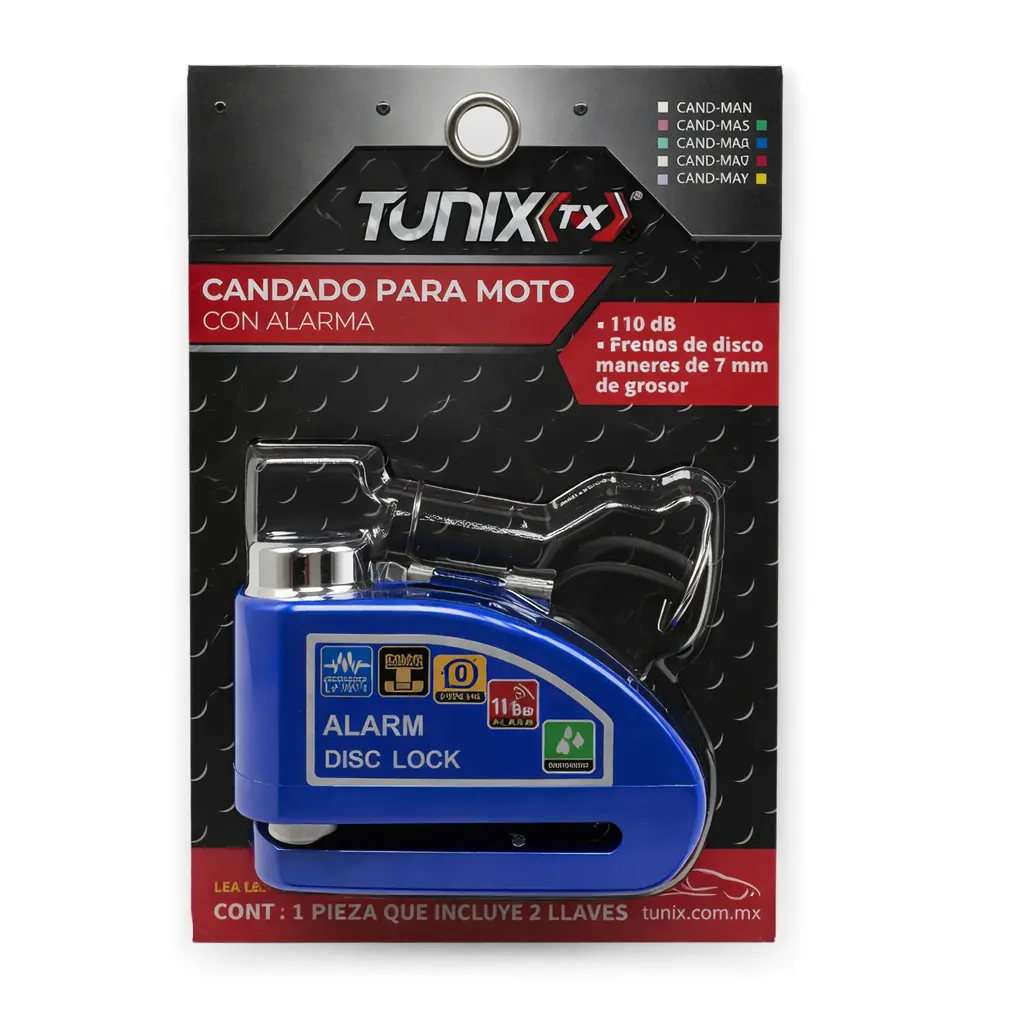 [CAND-MAB] Candado azul para disco de moto con alarma