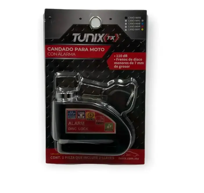 Candado negro para disco de moto con alarma