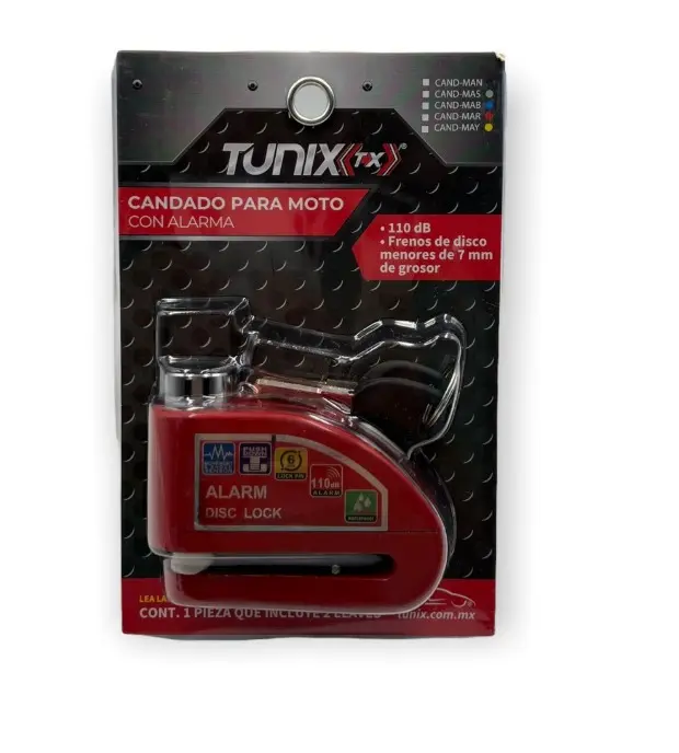 Candado rojo para disco de moto con alarma