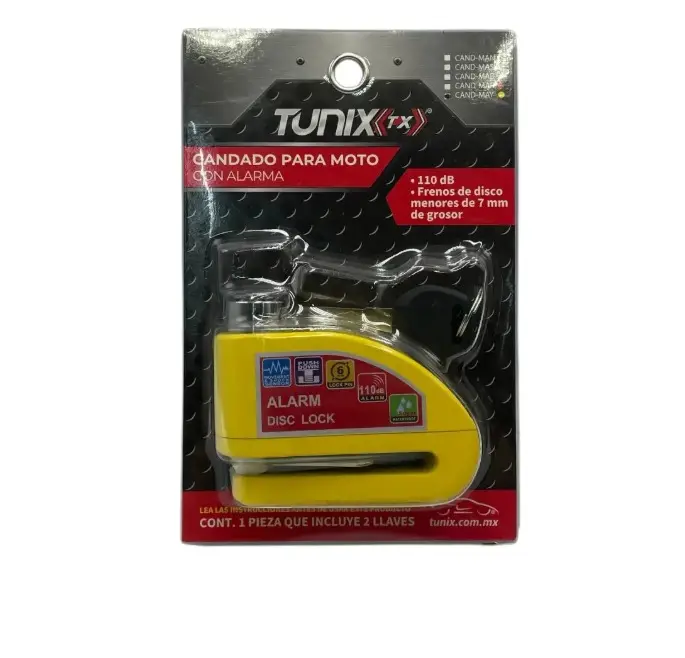 Candado amarillo para disco de moto con alarma
