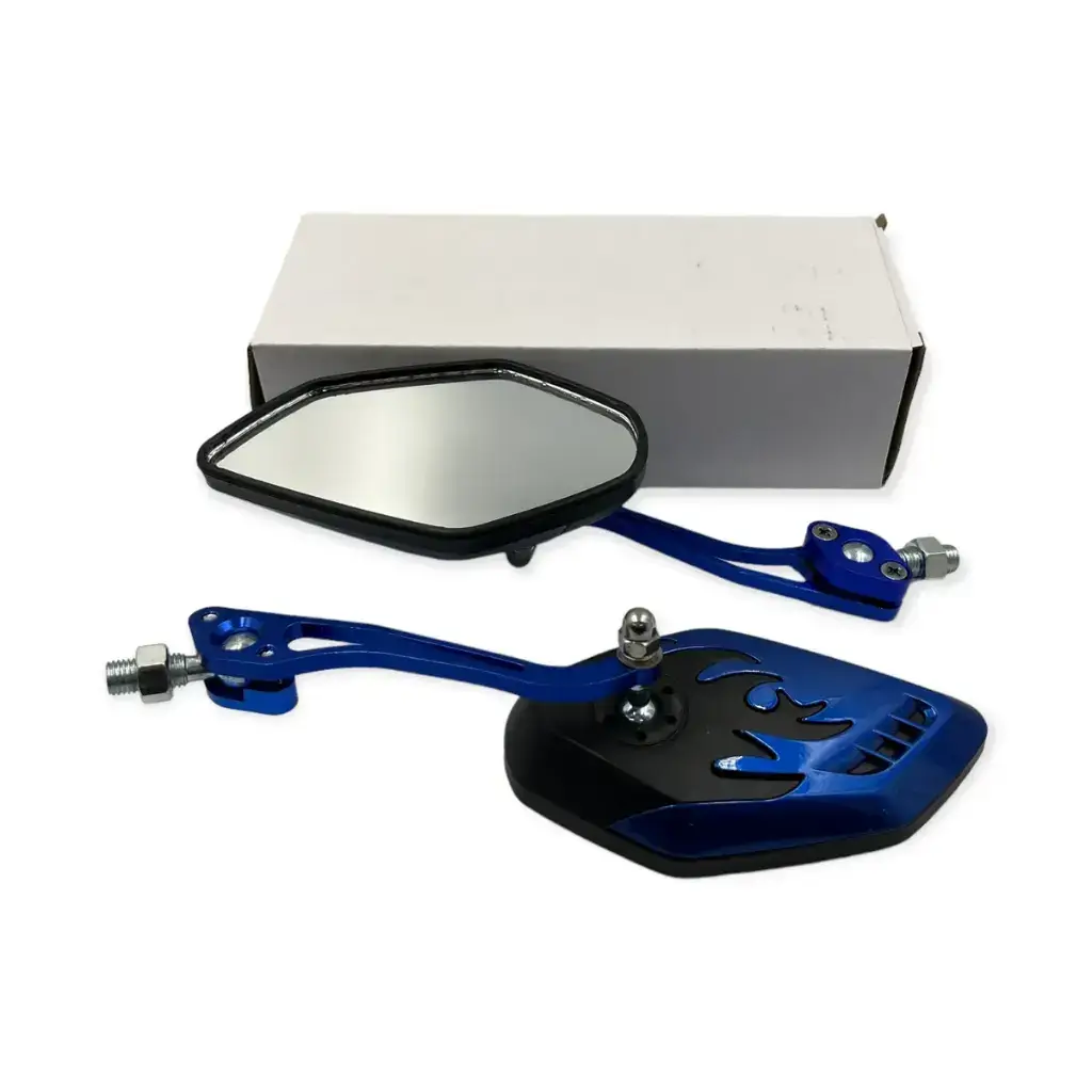 [ES-MU76B] Espejo azul para moto universal tipo flamas